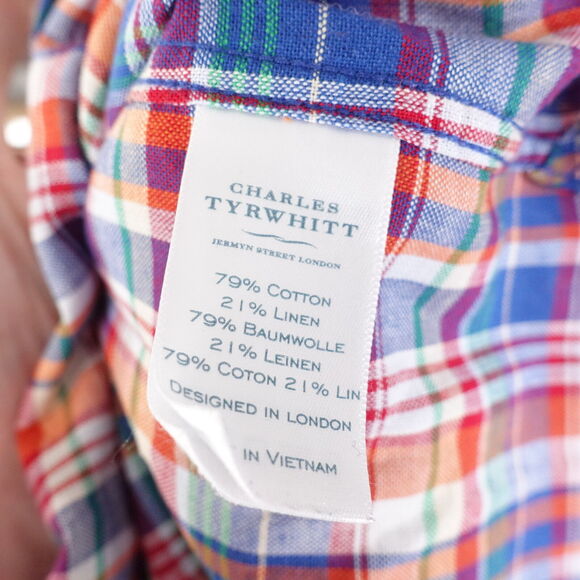 CHARLES TYRWHITT WEEKEND CLASSIC FIT LINEN BLEND BUTTON DOWN SHIRT MENS 2XL XXL - Picture 7 of 7